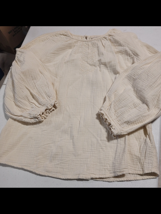 Universal Thread Tops - Universal Thread Cream Gauze Peasant Blouse with Balloon Sleeves